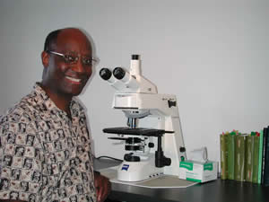 Michael working on the microscope